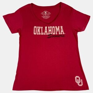 Colosseum Athletics Shirt Womens Red White Oklahoma Sooners OU V-Neck Size Small